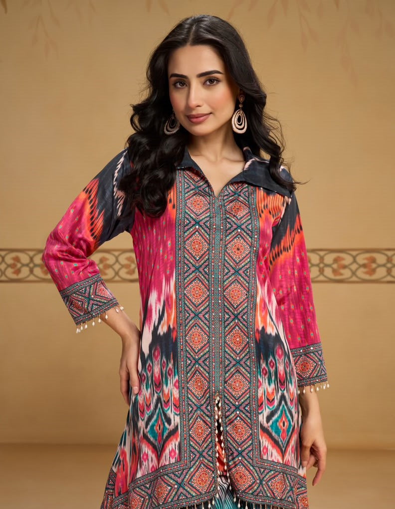 Pure Crepe Mirror Work & Embellishments Co-ord