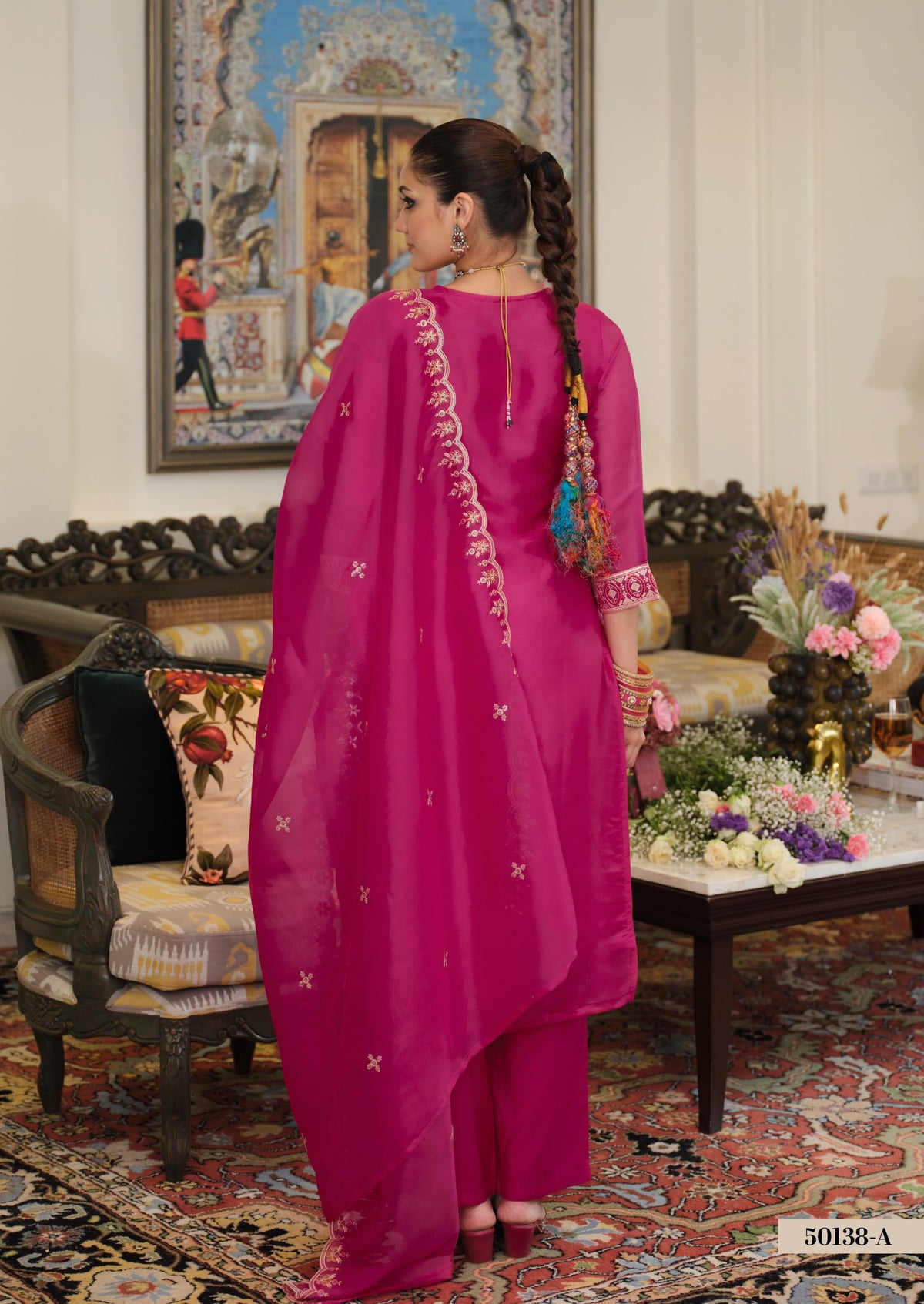 Simar Silk Embroidered Suit – Red & Pink