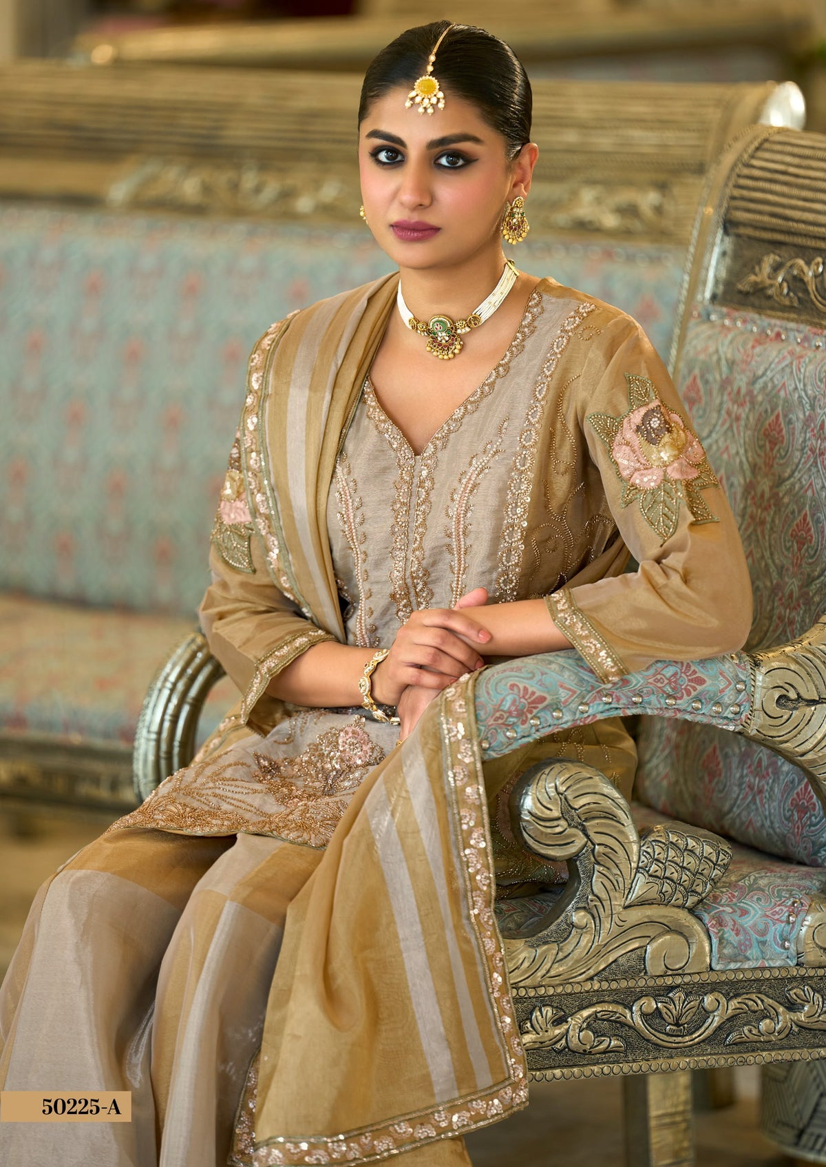 Tissue Silk Kanjivaram Suit – Gold & Blush Pink