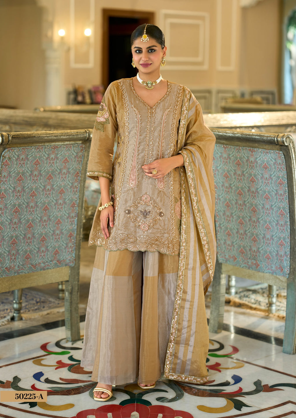 Tissue Silk Kanjivaram Suit – Gold & Blush Pink