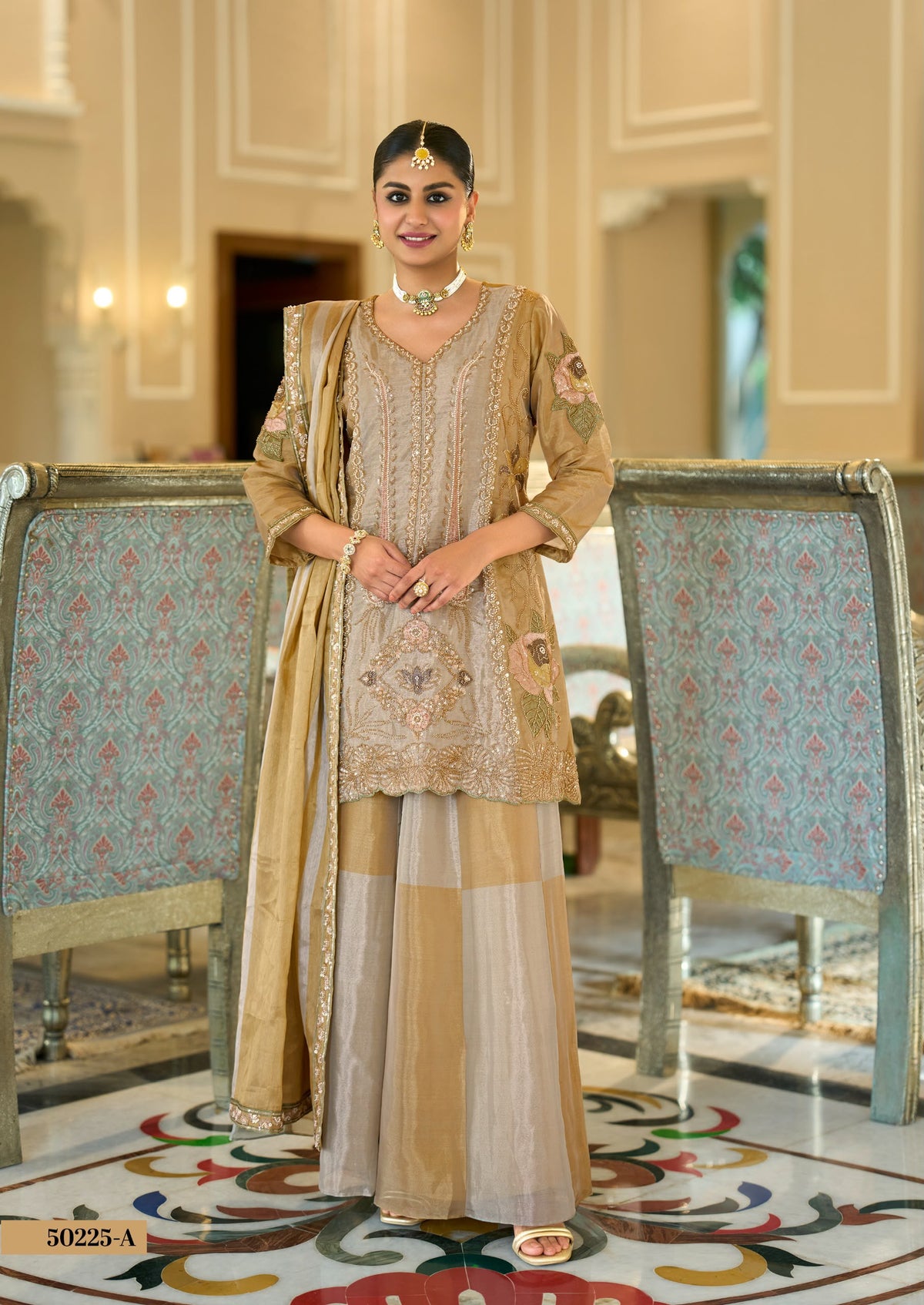 Tissue Silk Kanjivaram Suit – Gold & Blush Pink