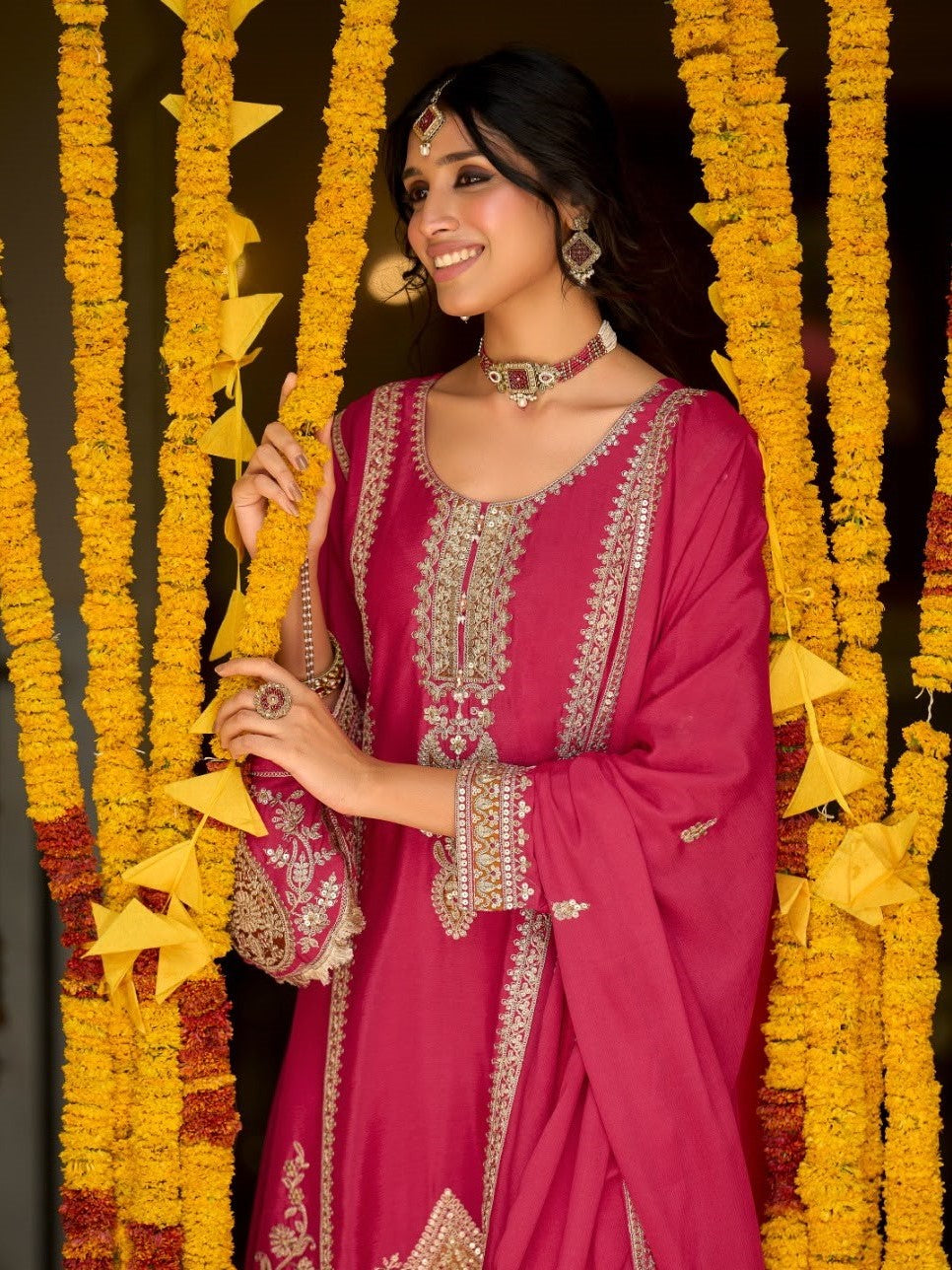 Chinon Embroidery Suit Set with Potli