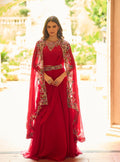 Red Pure Crepe/Georgette Embroidered Suit Set