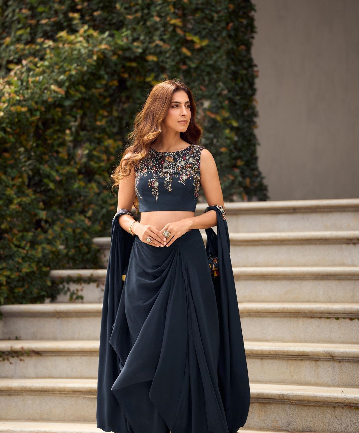 Navy Blue Indo Western