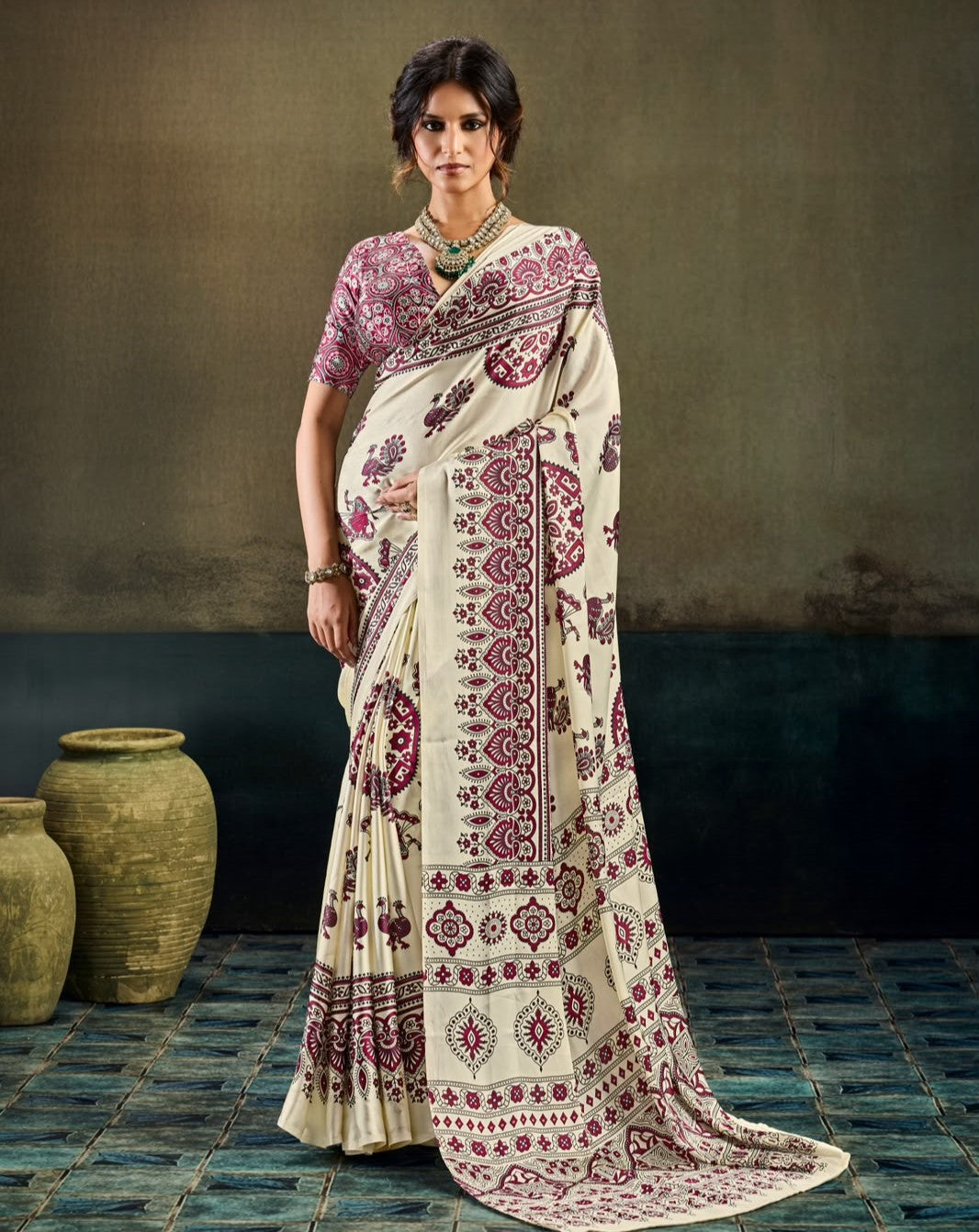 Modal Satin Ajrakh Saree