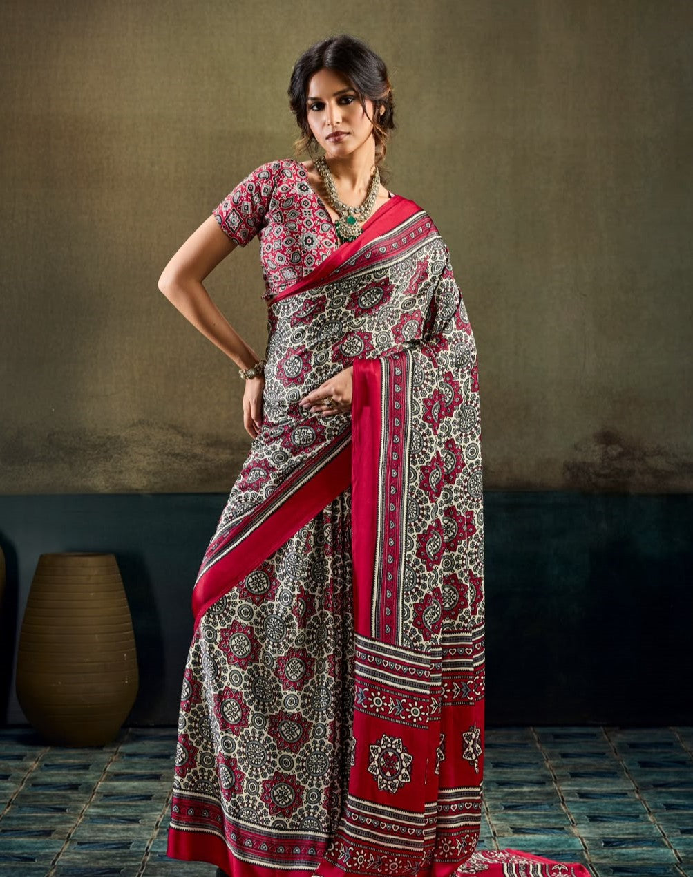 Modal Satin Ajrakh Saree