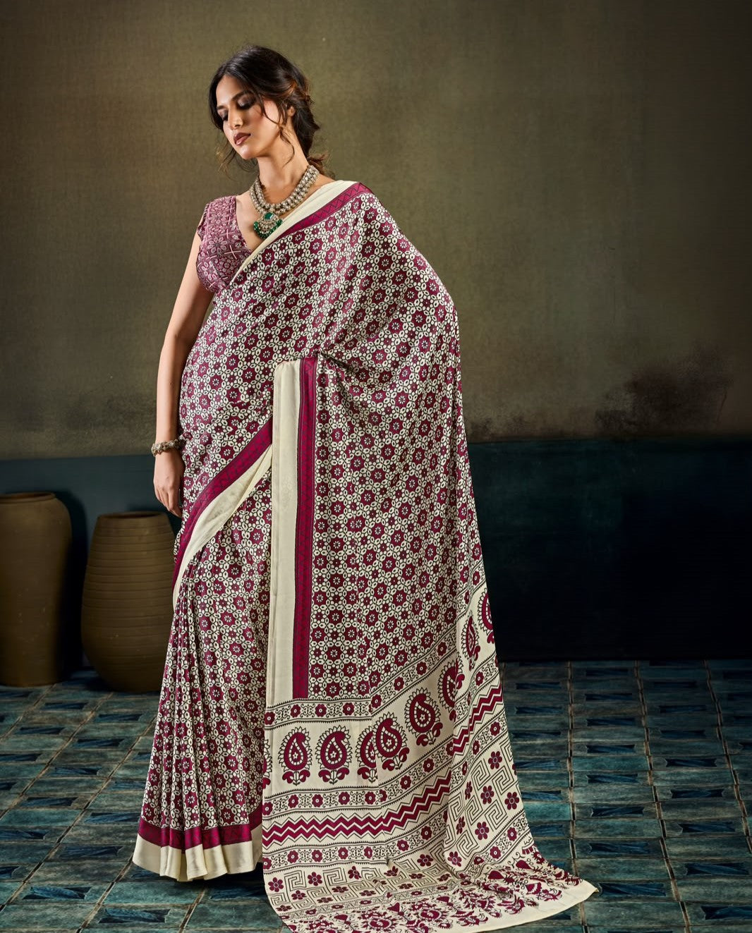 Modal Satin Ajrakh Saree
