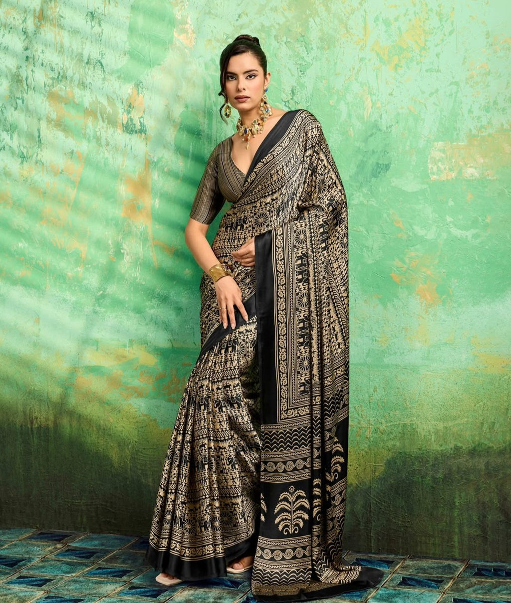 Modal Satin Ajrakh Saree