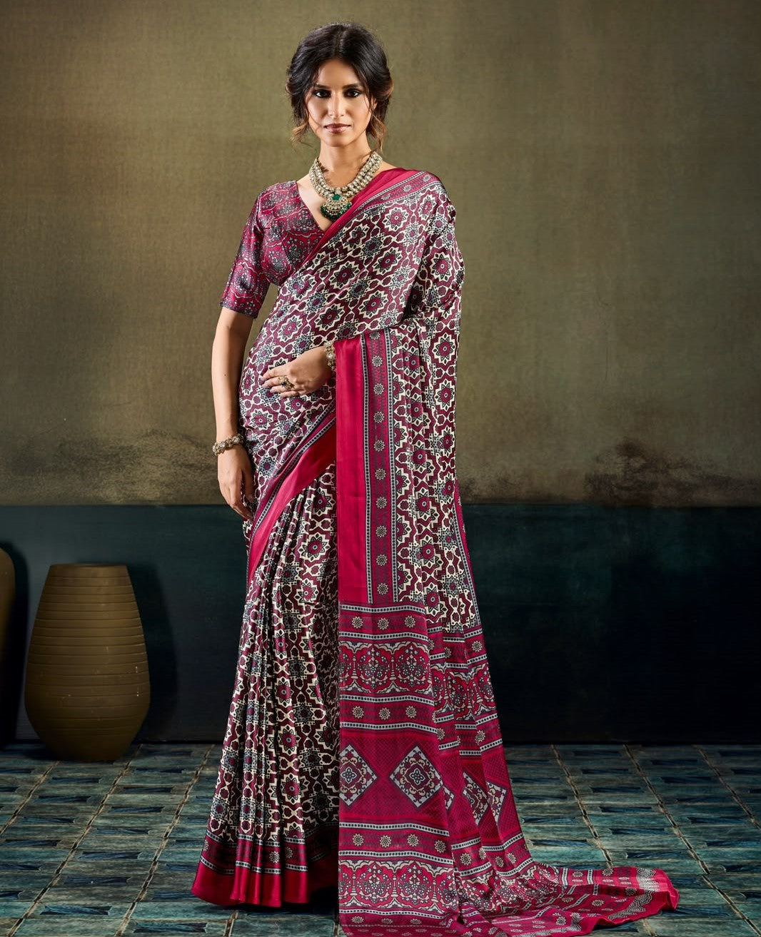 Modal Satin Ajrakh Saree