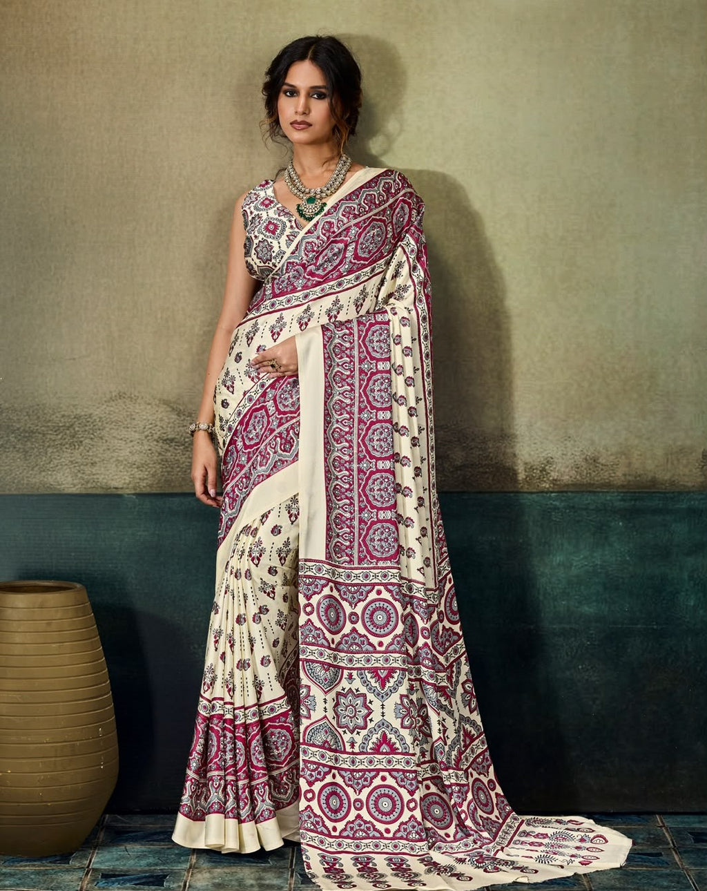 Modal Satin Ajrakh Saree