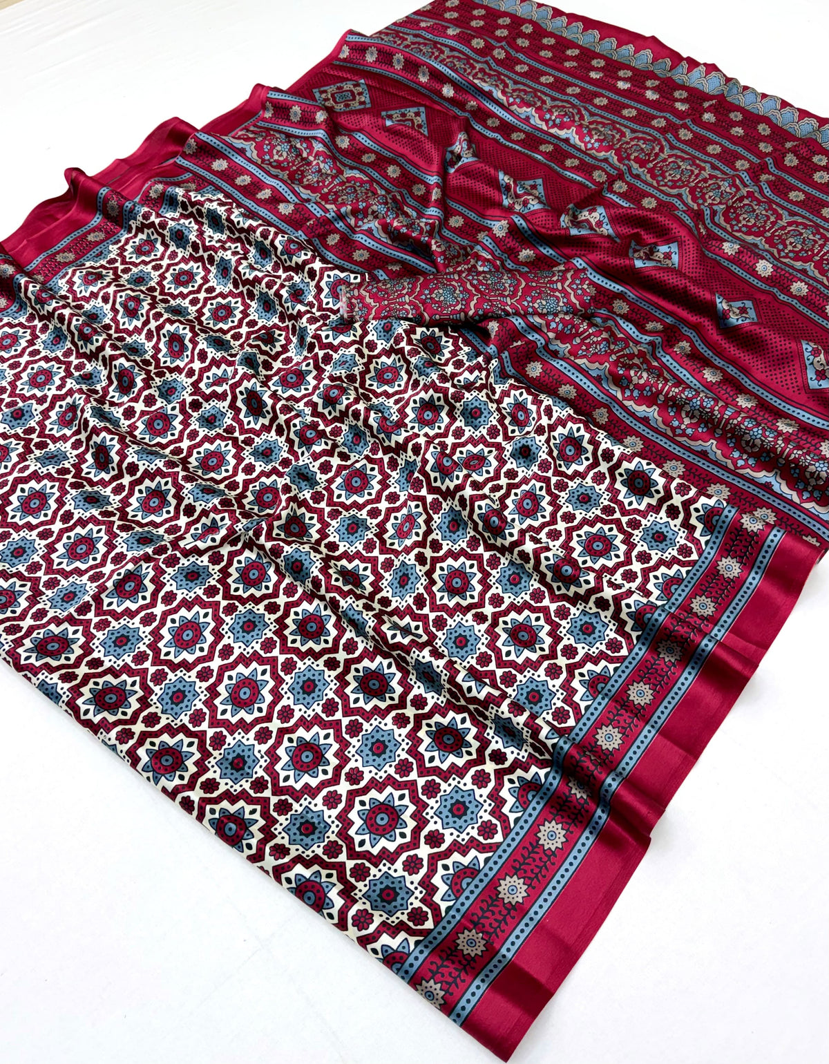 Modal Satin Ajrakh Saree