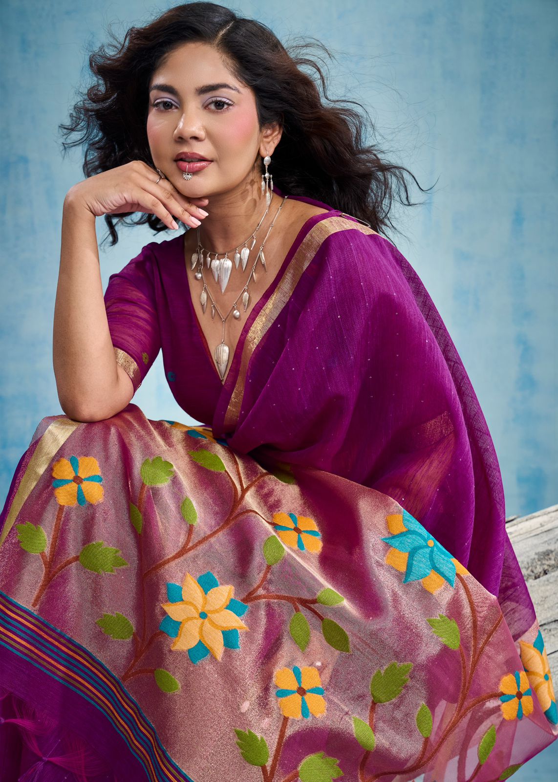 Munga Silk Sitara Saree with Tissue Pallu