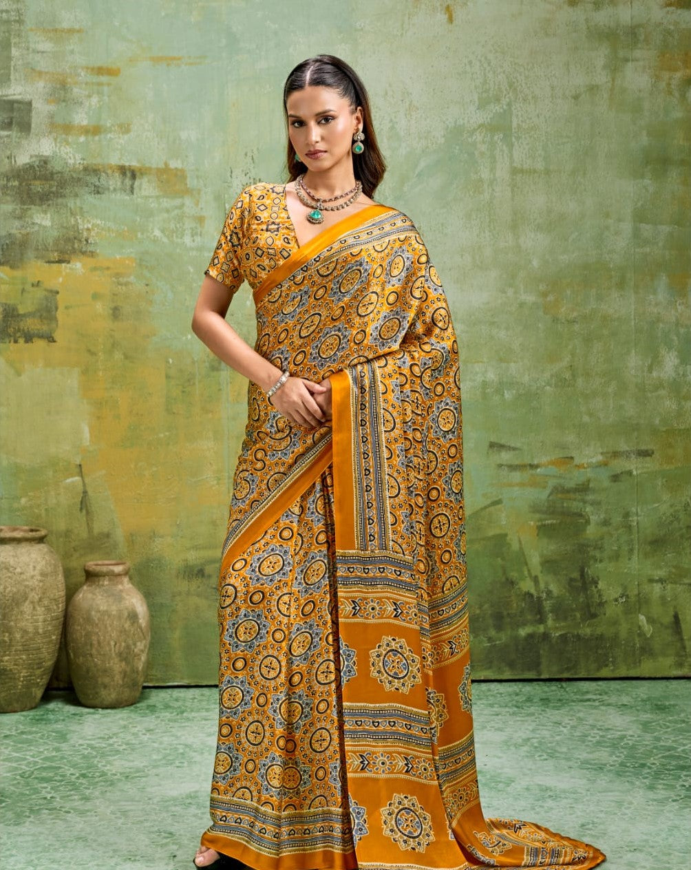 Modal Satin Ajrakh Saree