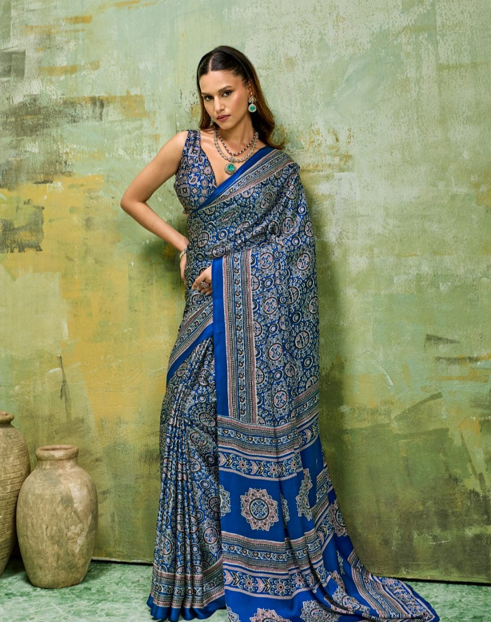 Modal Satin Ajrakh Saree