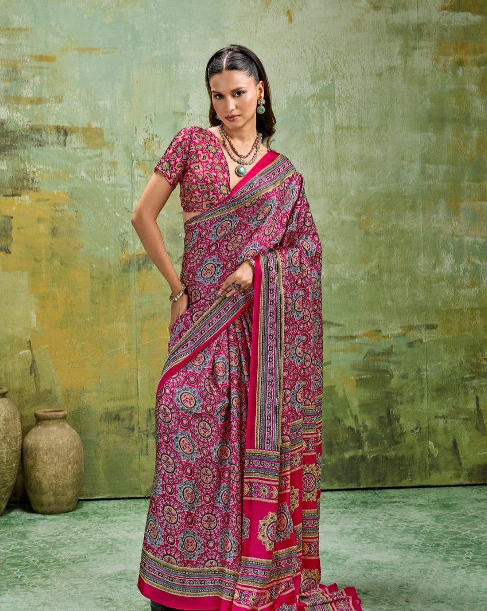 Modal Satin Ajrakh Saree