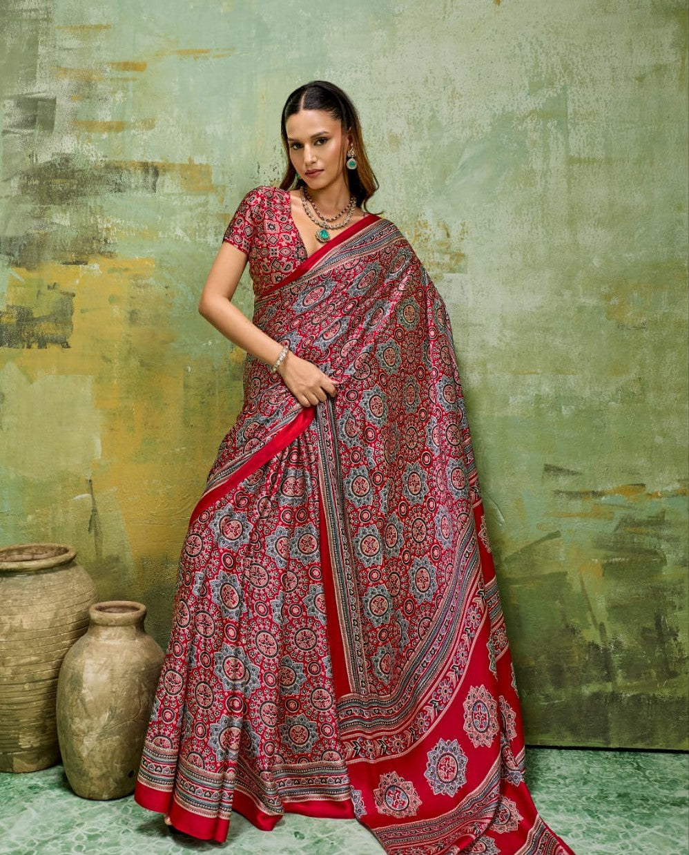Modal Satin Ajrakh Saree