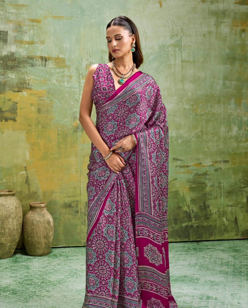 Modal Satin Ajrakh Saree