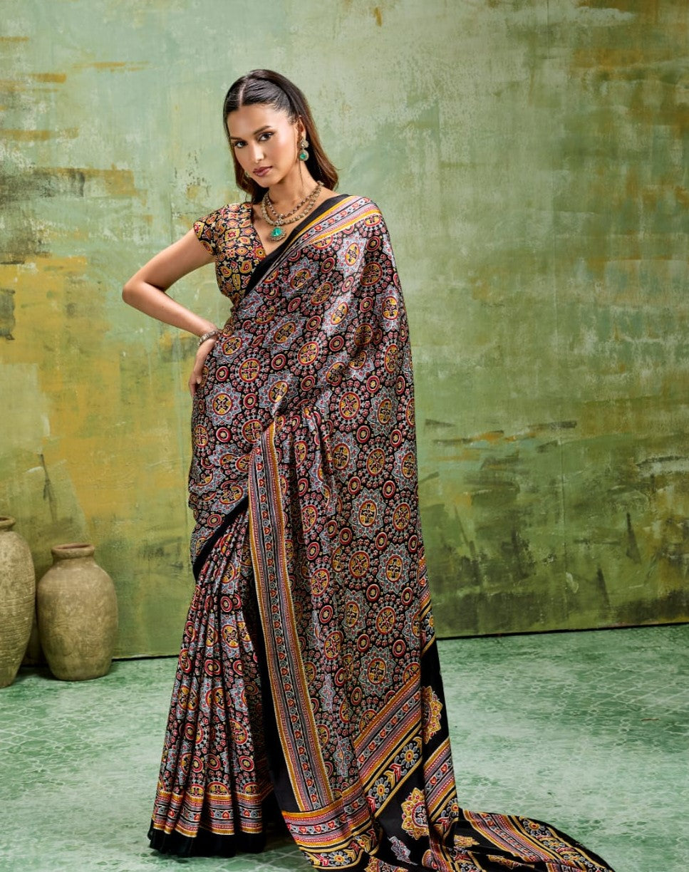 Modal Satin Ajrakh Saree
