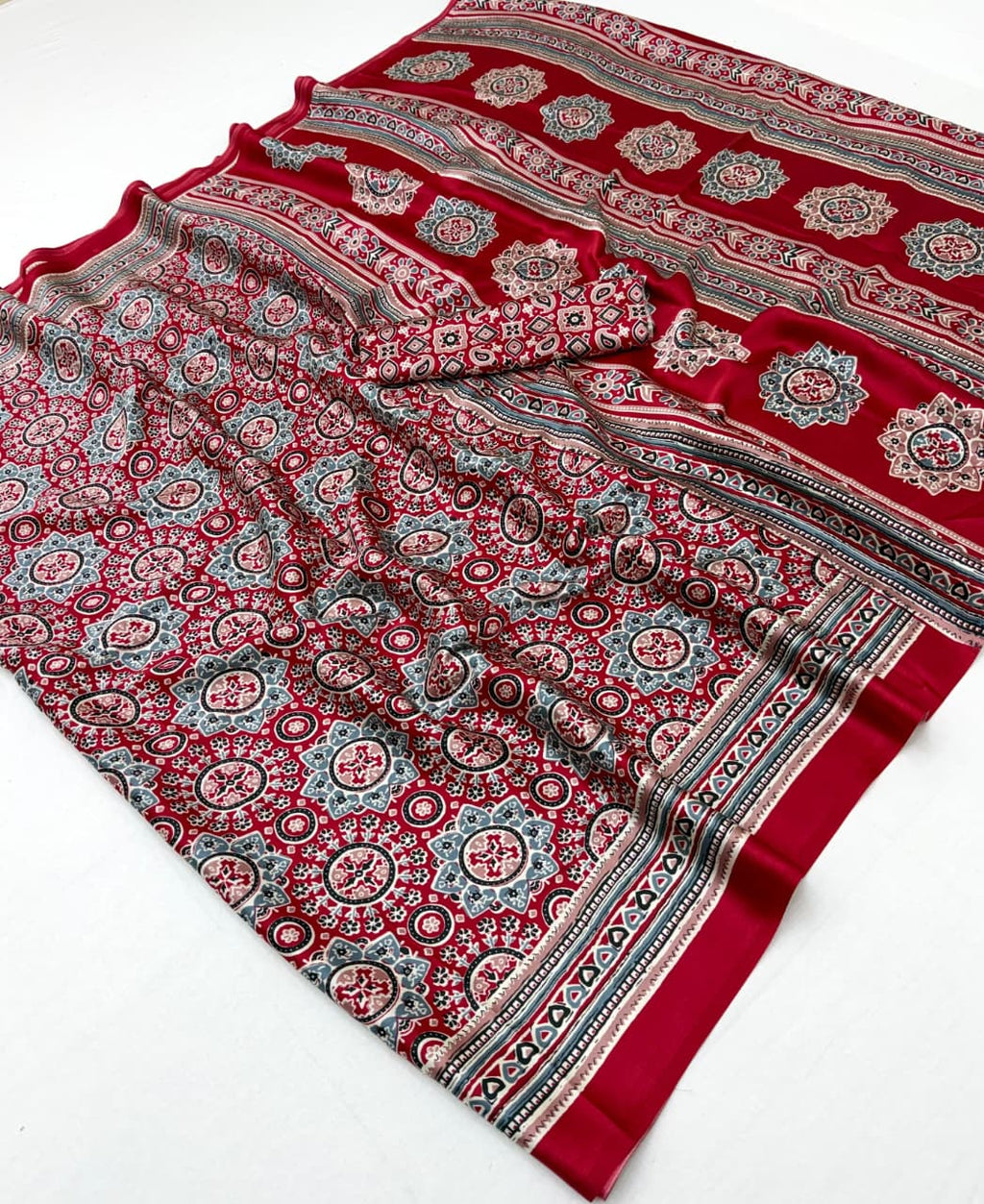 Modal Satin Ajrakh Saree