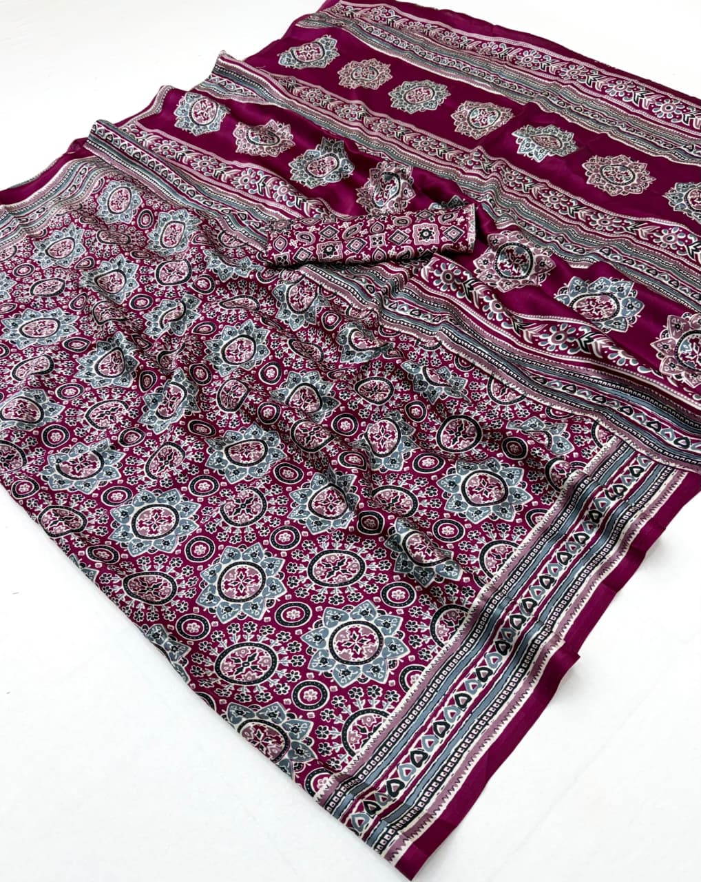 Modal Satin Ajrakh Saree