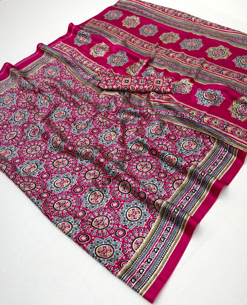 Modal Satin Ajrakh Saree
