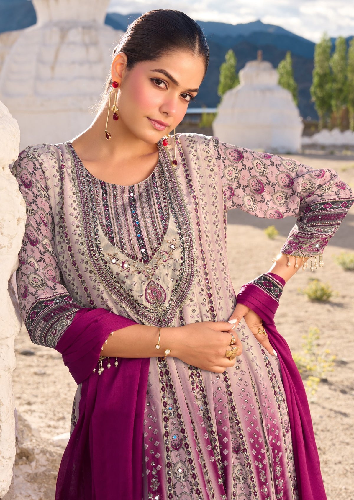 Designer Anarkali Suit | Pure Crepe with Stone Work