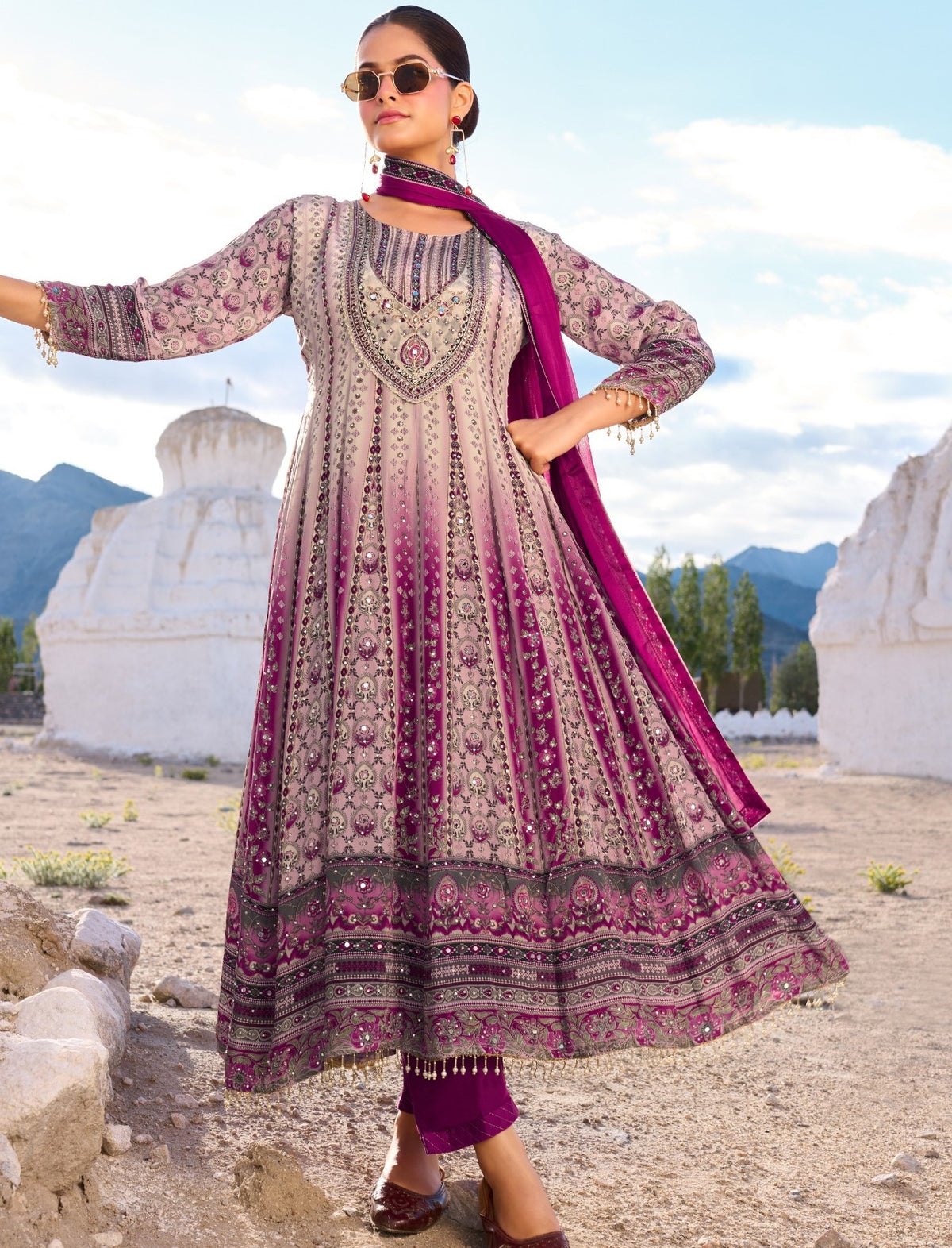 Designer Anarkali Suit | Pure Crepe with Stone Work