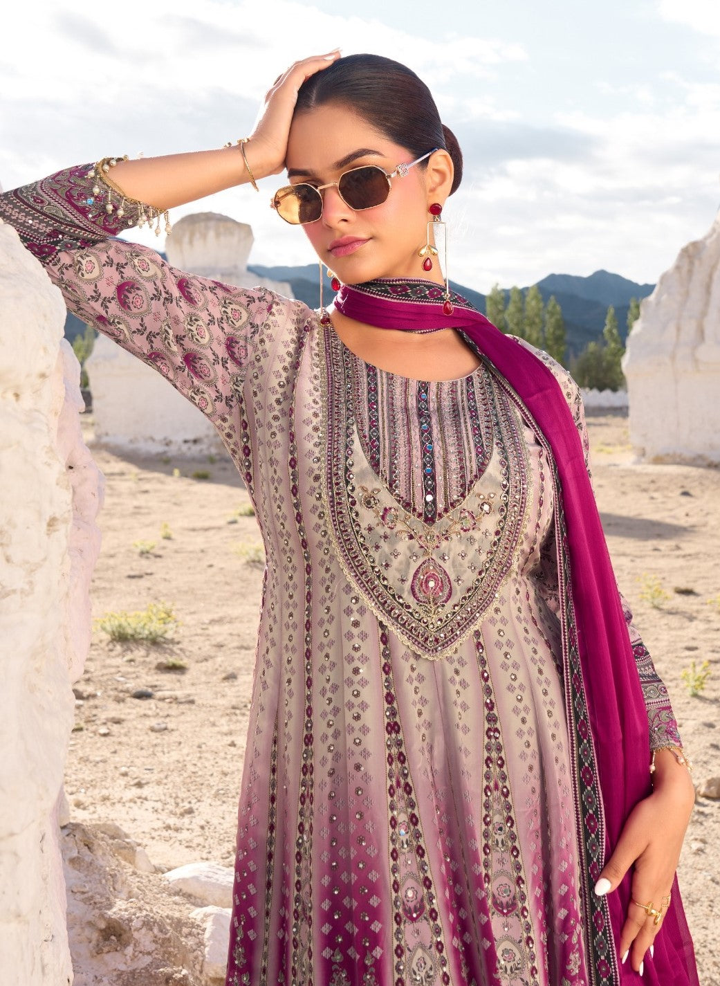 Designer Anarkali Suit | Pure Crepe with Stone Work
