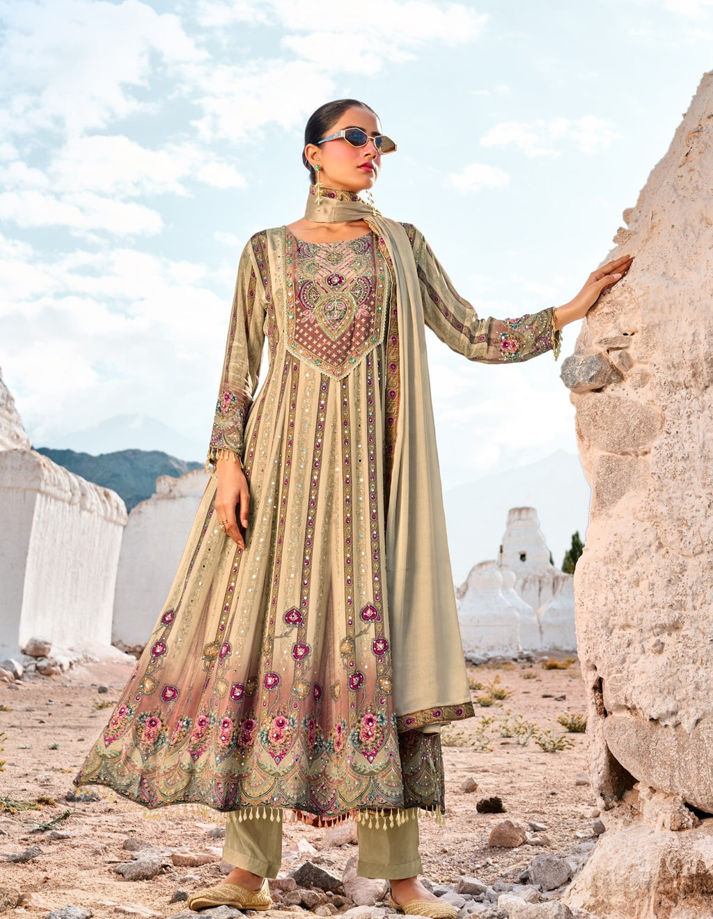 Designer Anarkali Suit | Pure Crepe with Stone Work