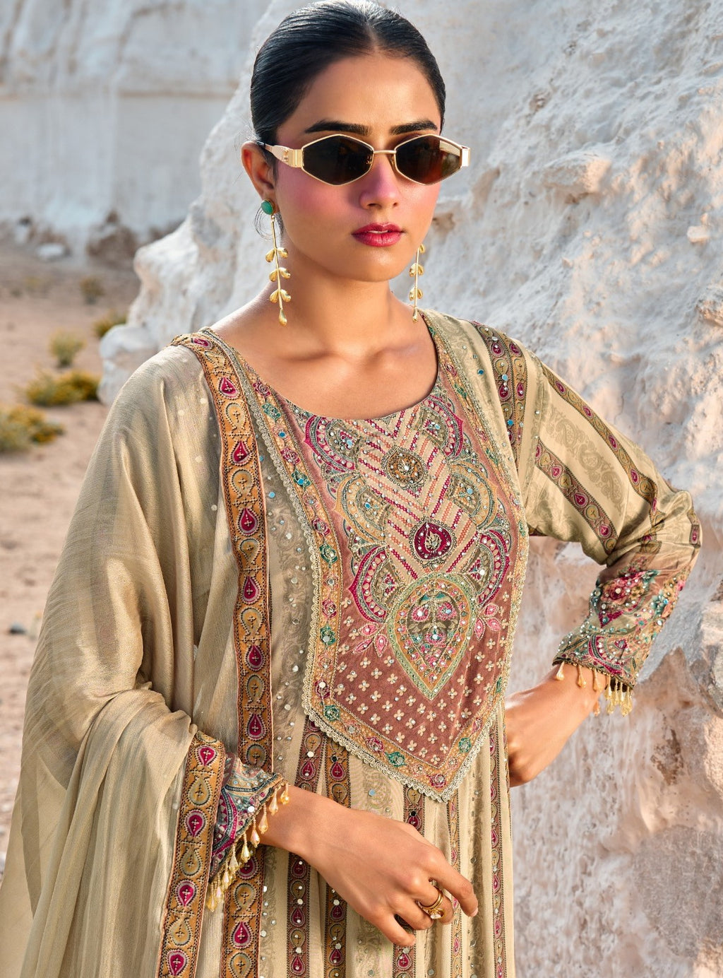 Designer Anarkali Suit | Pure Crepe with Stone Work