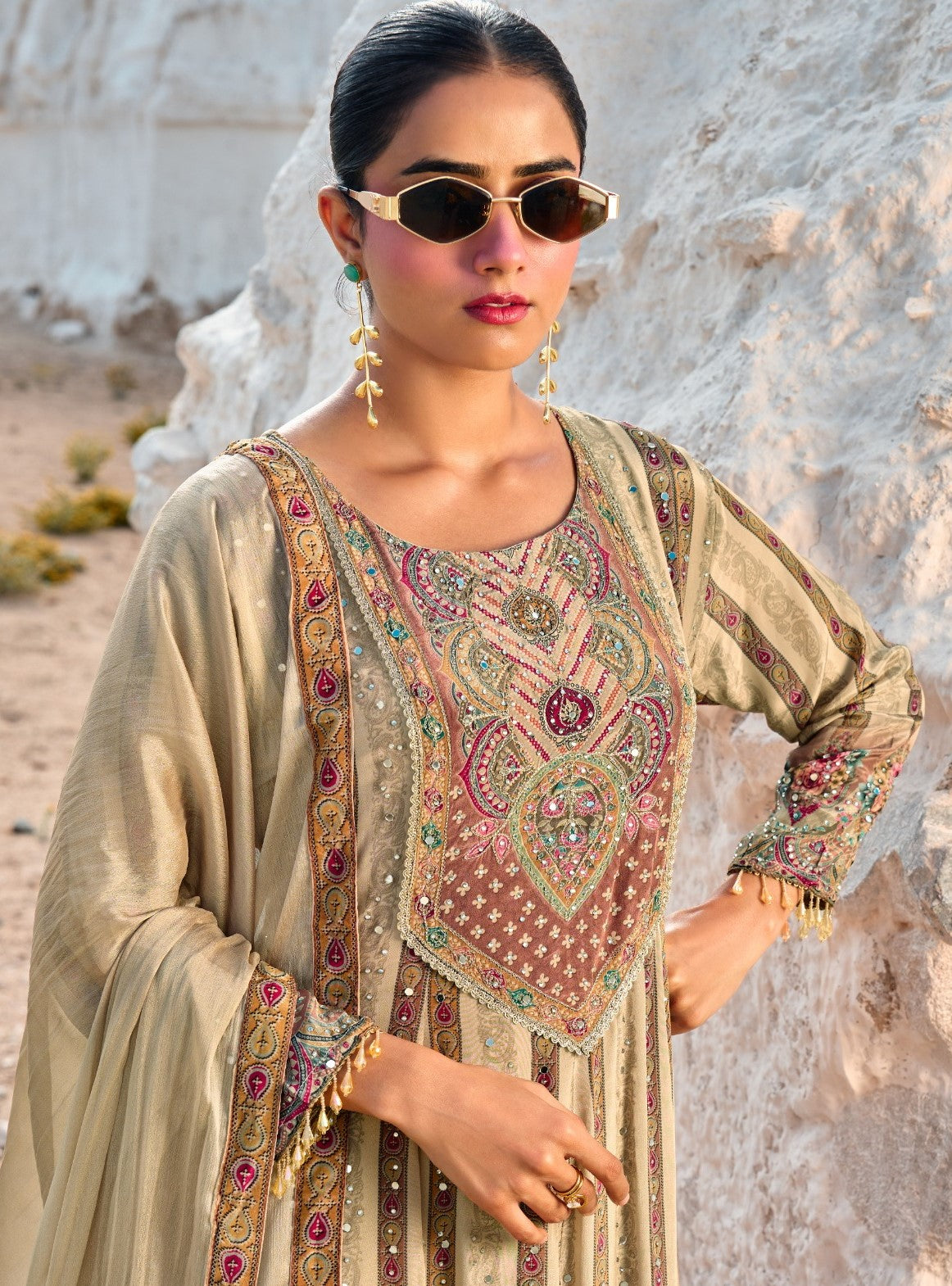 Designer Anarkali Suit | Pure Crepe with Stone Work