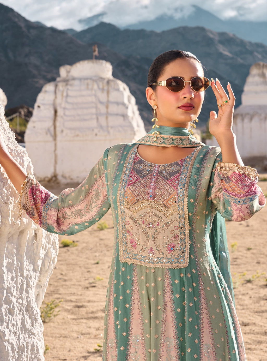 Designer Anarkali Suit | Pure Crepe with Stone Work