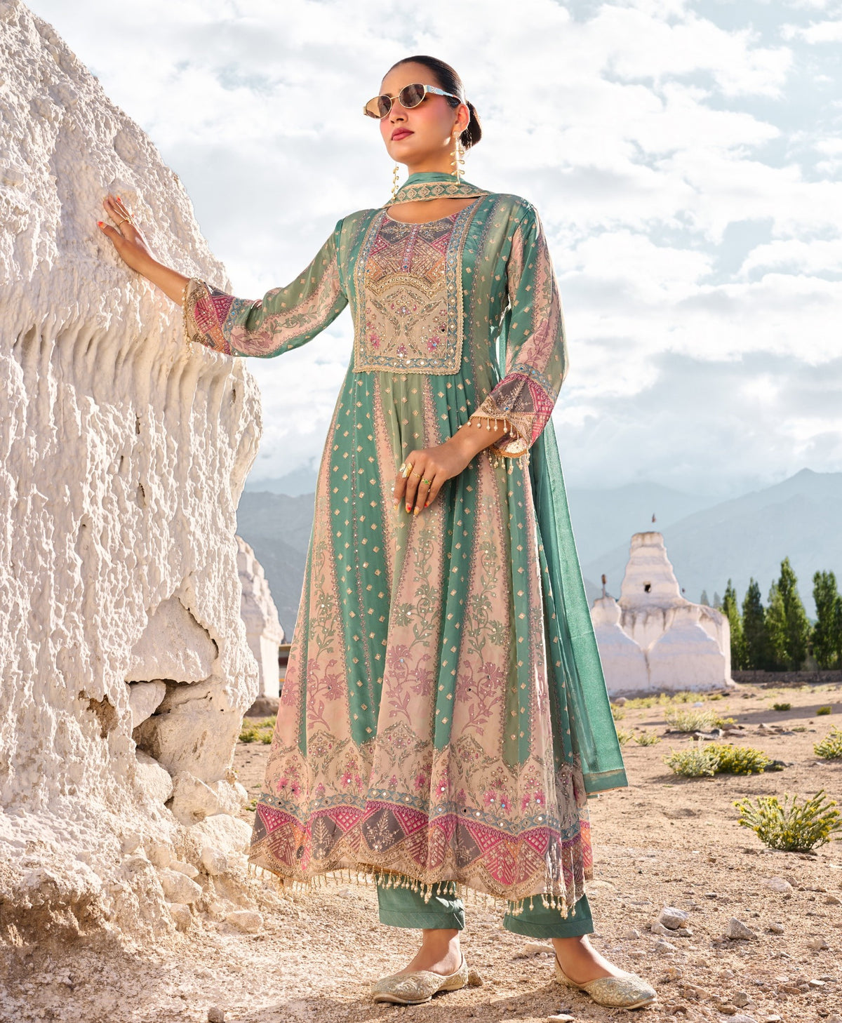 Designer Anarkali Suit | Pure Crepe with Stone Work