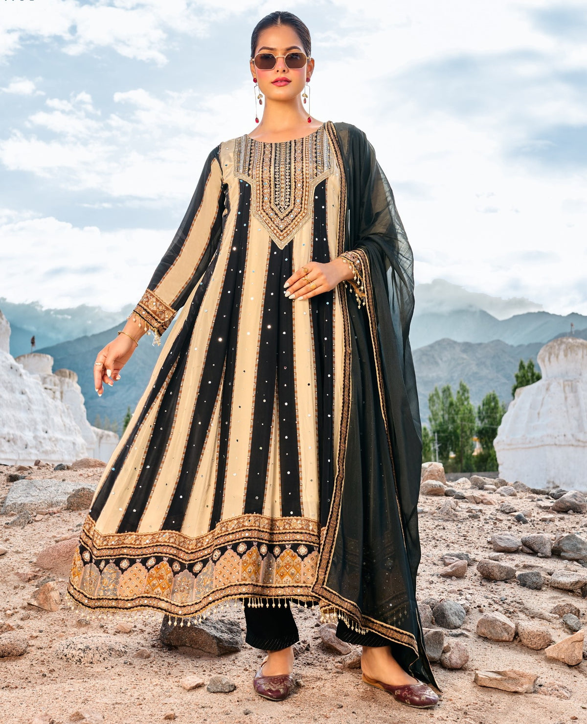 Designer Anarkali Suit | Pure Crepe with Stone Work