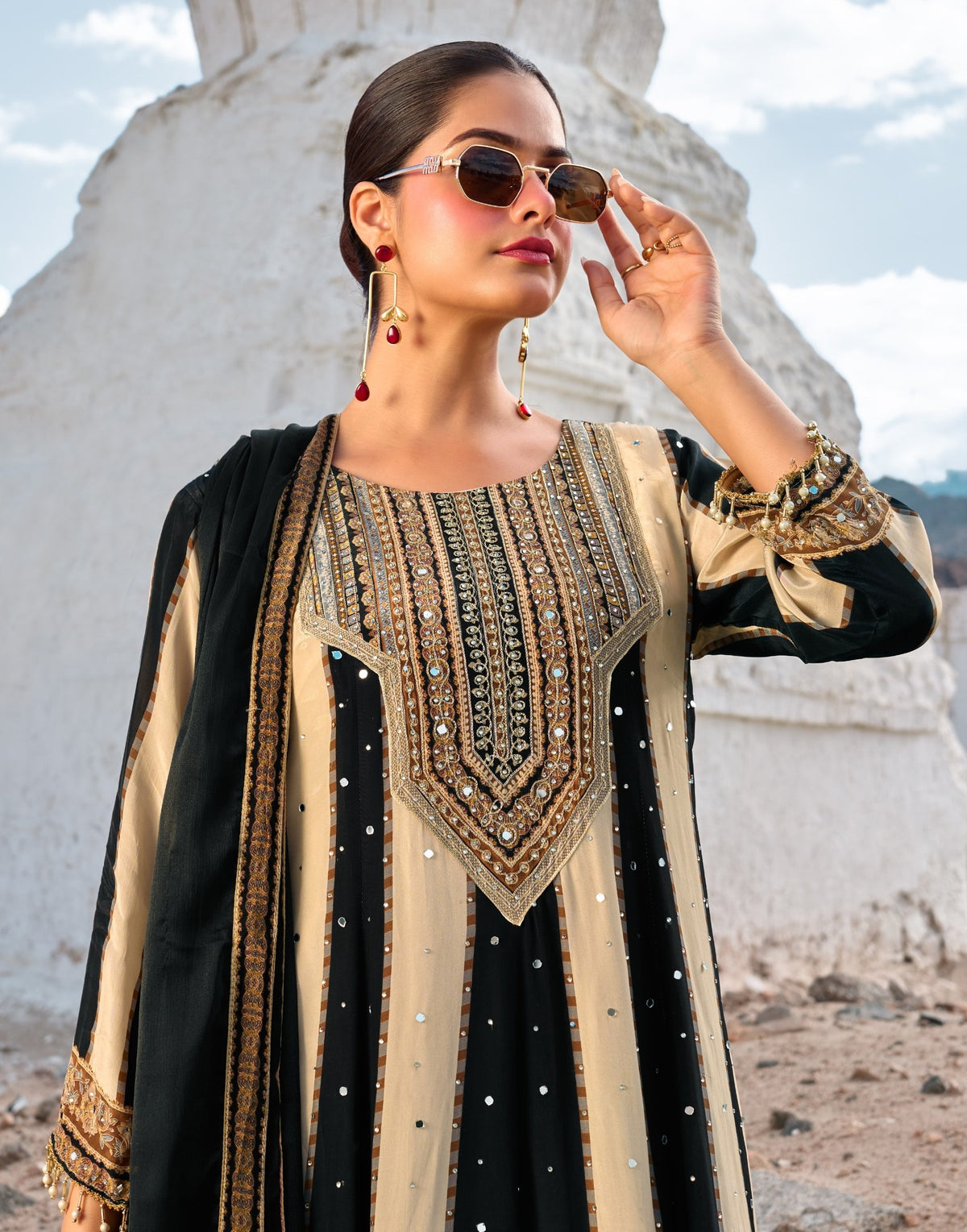 Designer Anarkali Suit | Pure Crepe with Stone Work