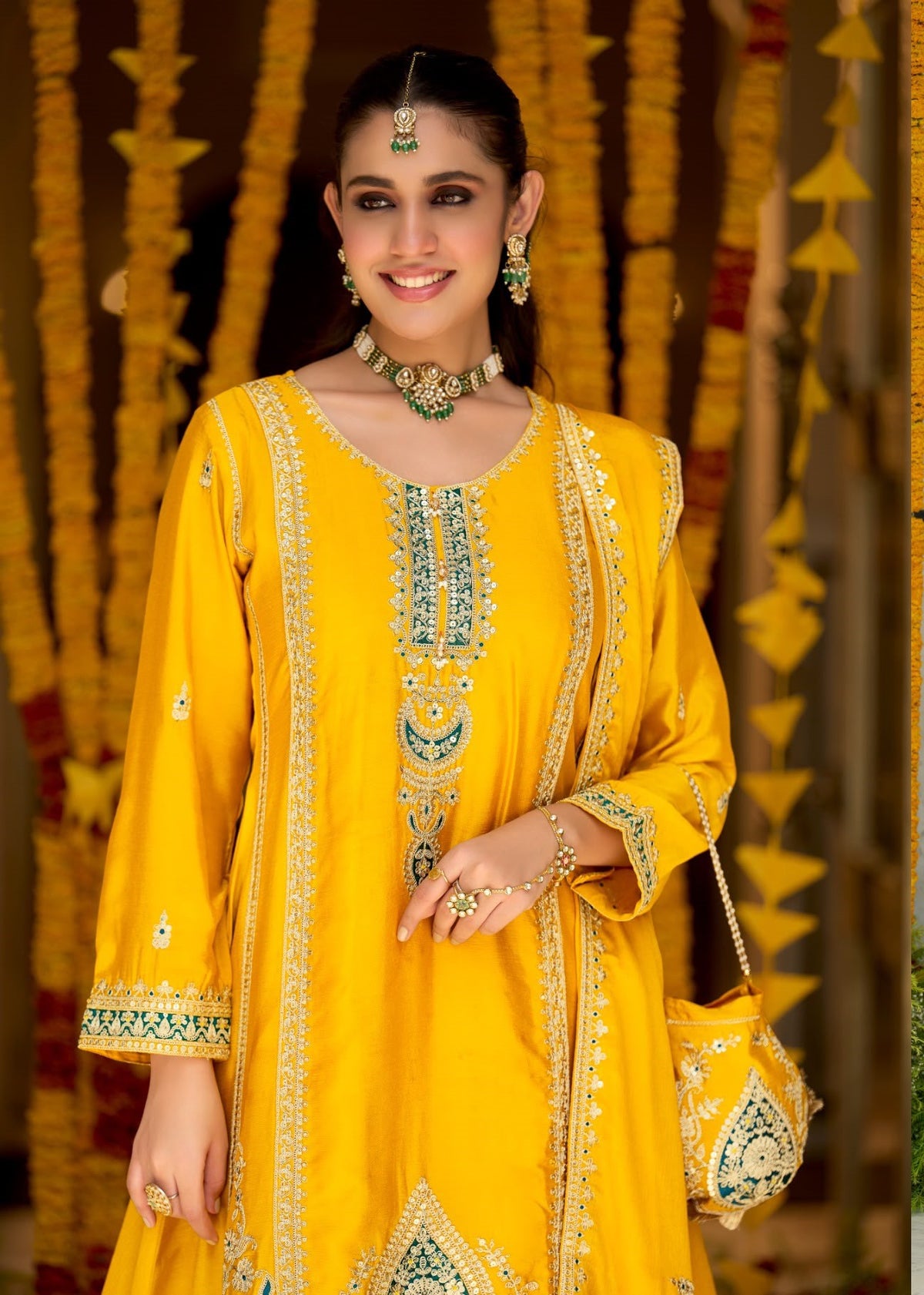 Chinon Embroidery Suit Set with Potli
