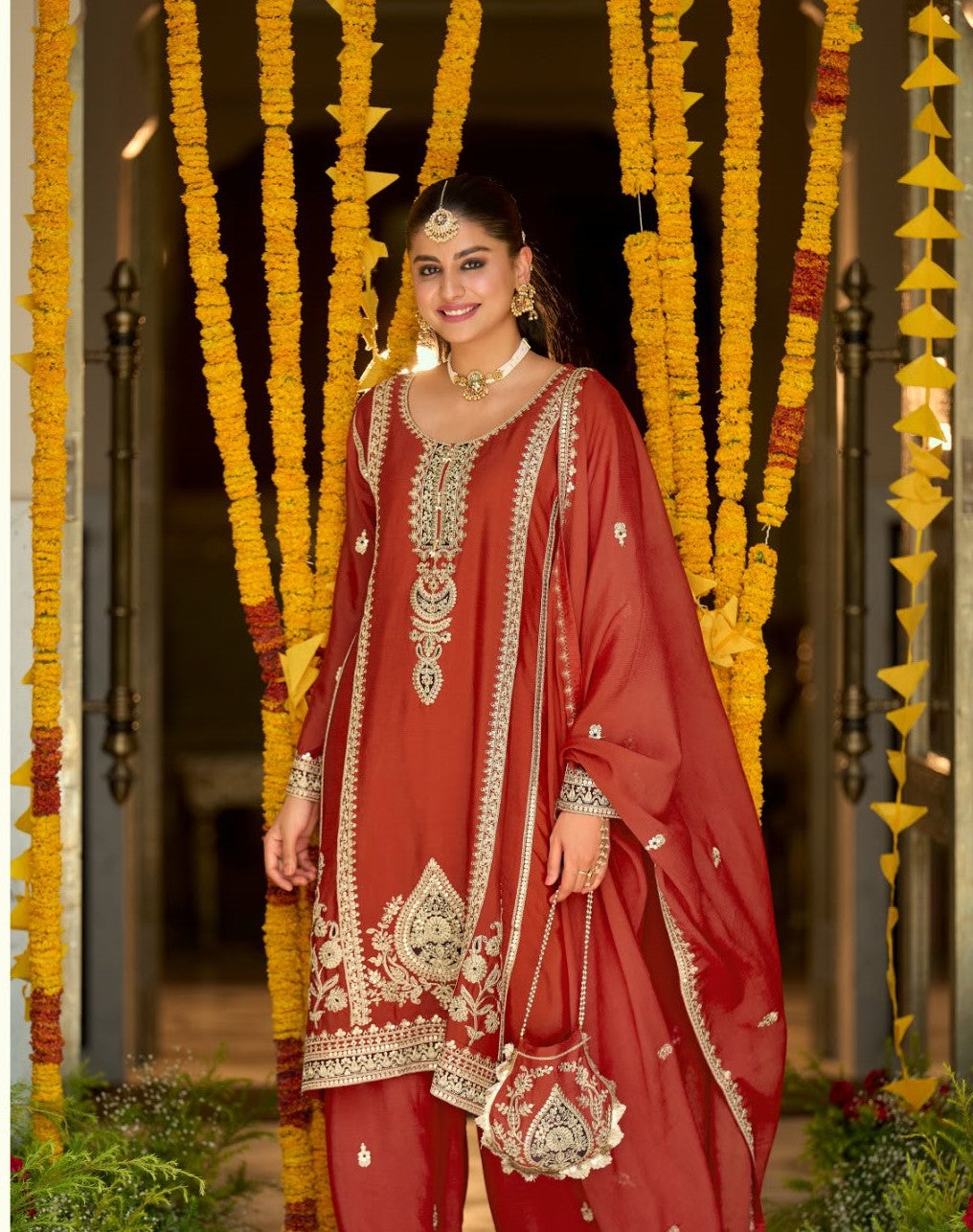 Chinon Embroidery Suit Set with Potli