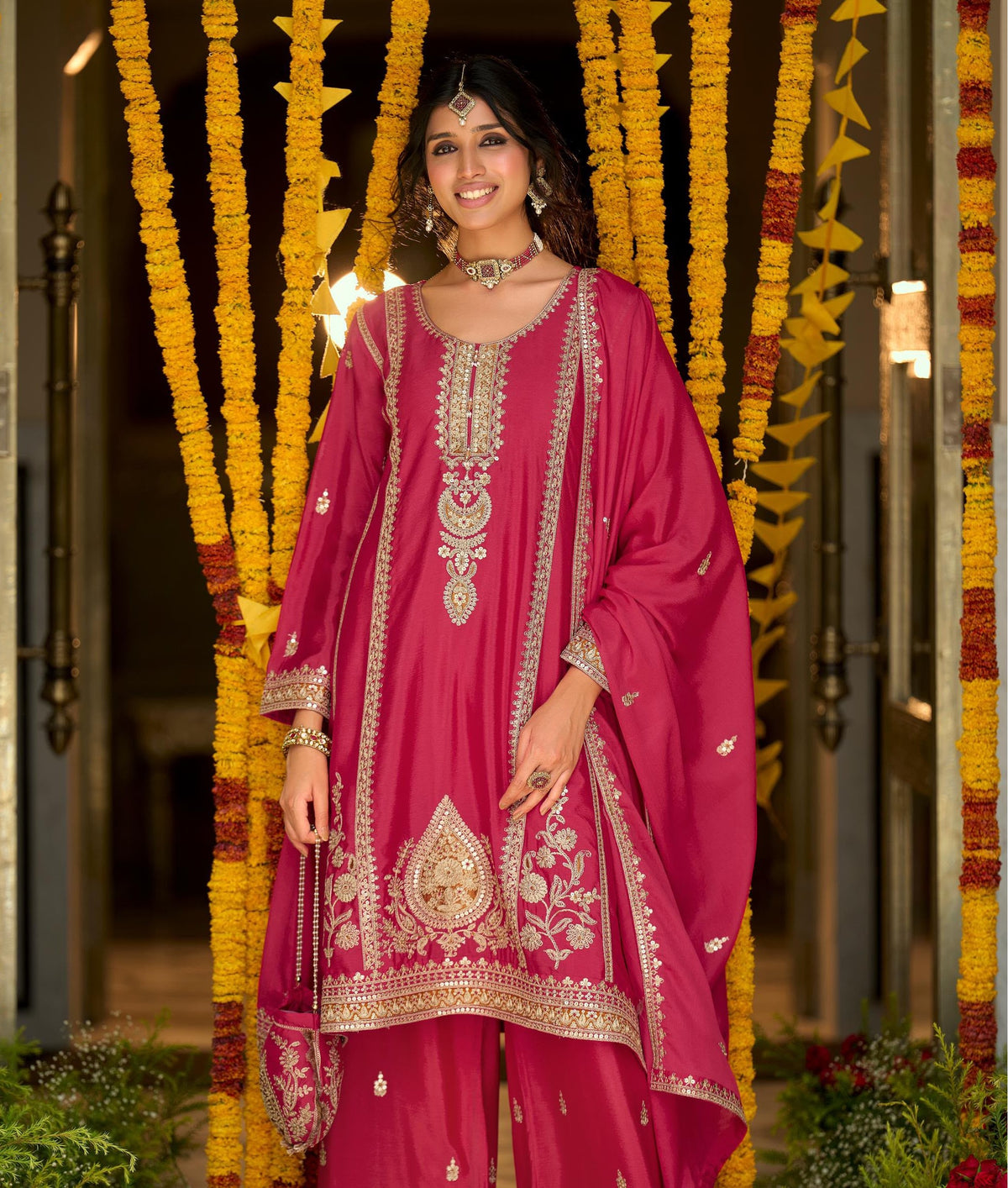 Chinon Embroidery Suit Set with Potli