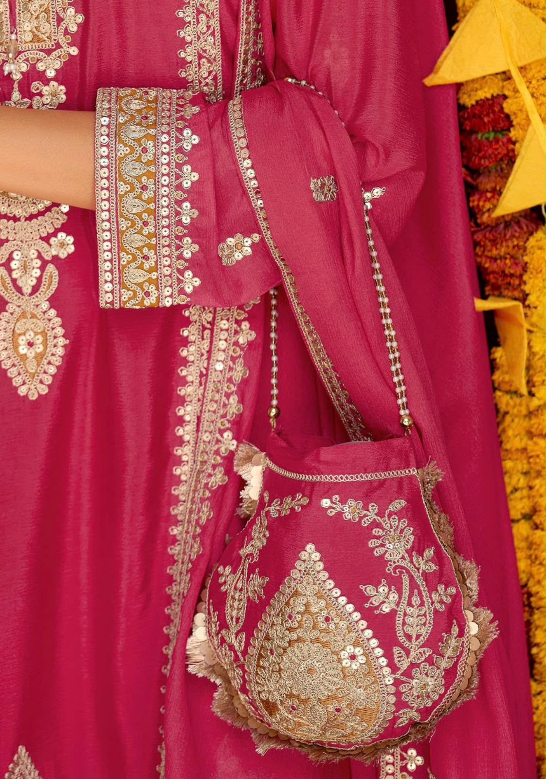 Chinon Embroidery Suit Set with Potli
