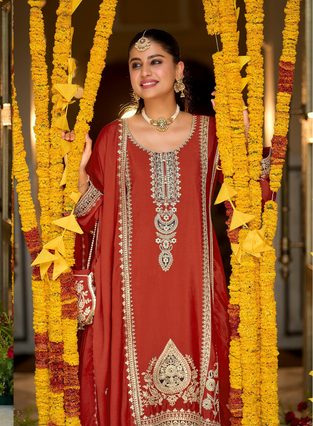 Chinon Embroidery Suit Set with Potli