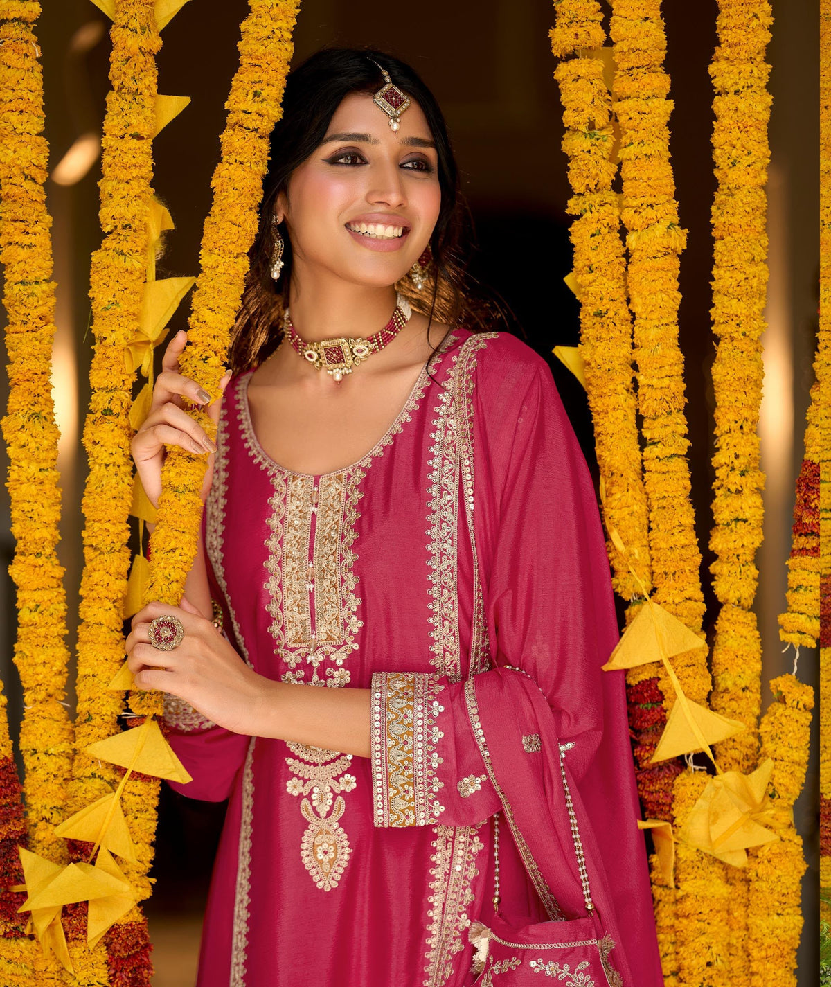 Chinon Embroidery Suit Set with Potli